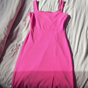 Pink Sleeveless Ribbed Dress